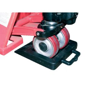 Pallet truck stops hold pallet trucks securely in place.